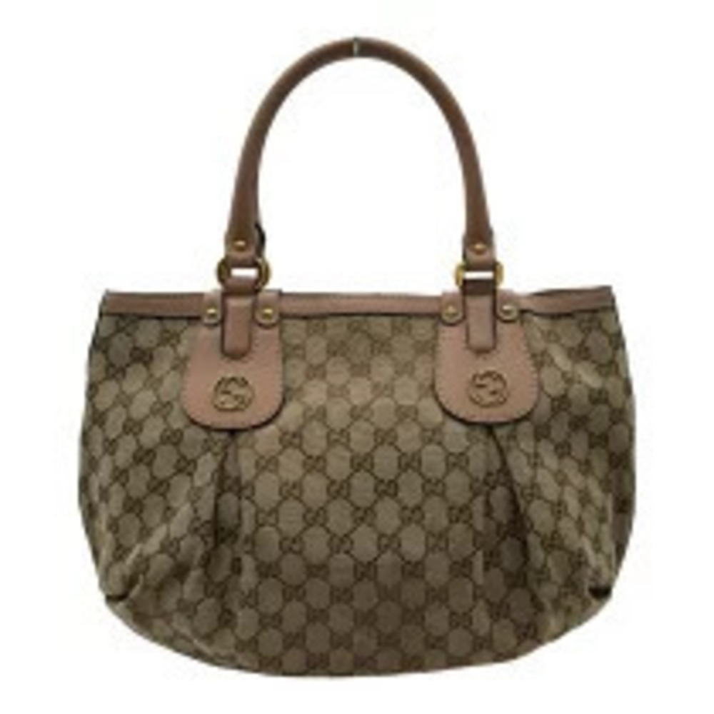 Gucci Joy GG Canvas Leather Tote Bag Tan Pink